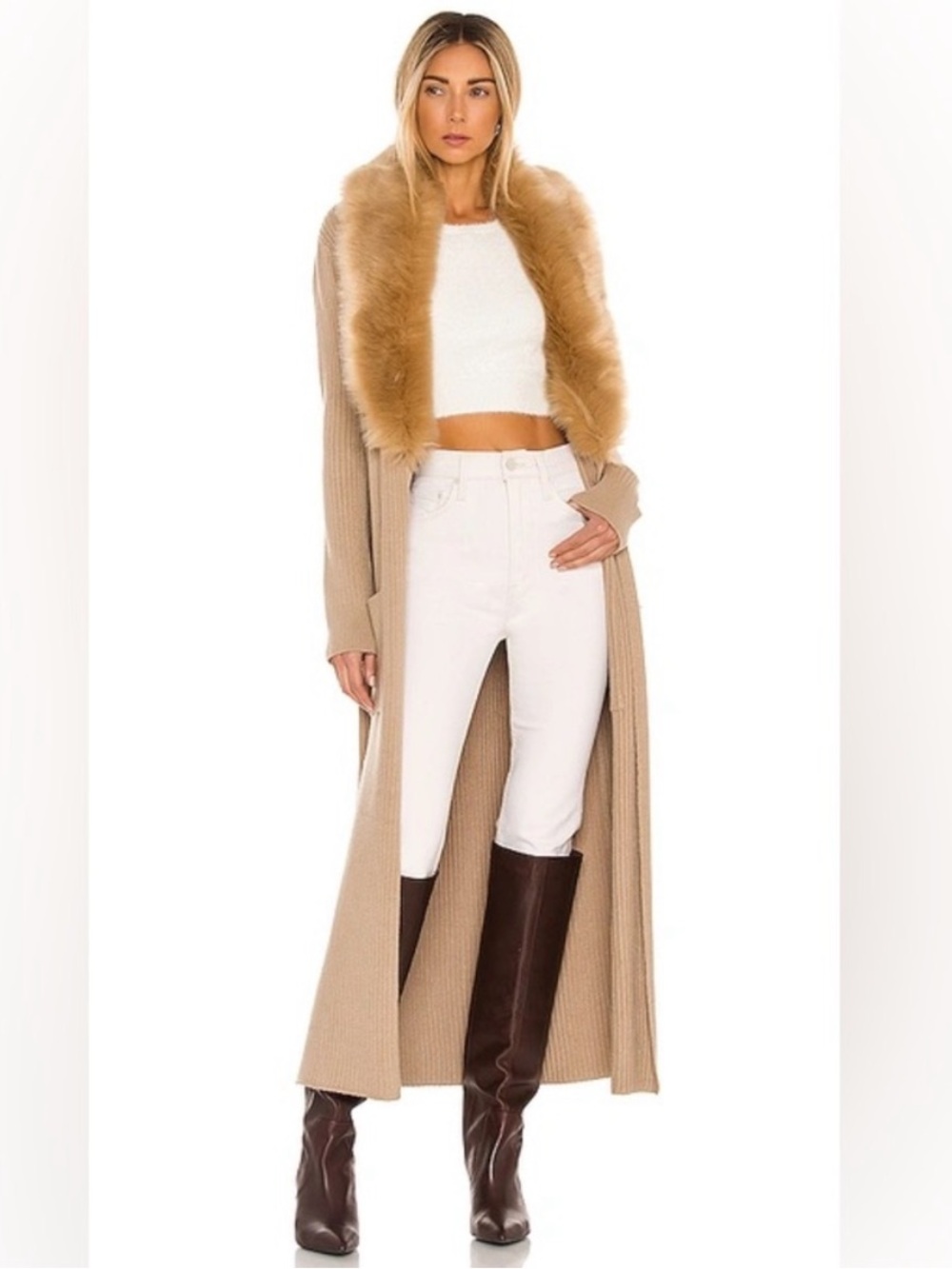 Show Me Your MuMu “Lombardi Long Cardi” in Taupe - Small